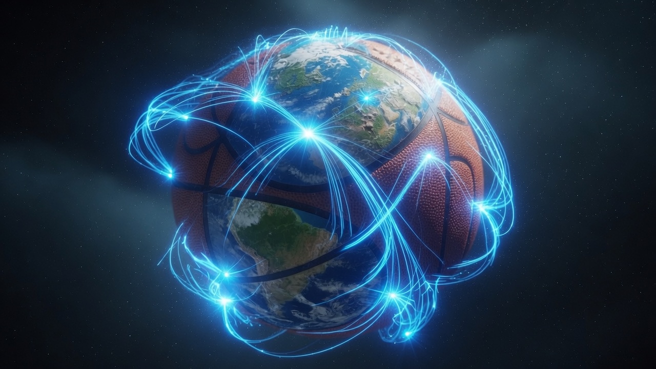 Basketball globe with glowing network connections